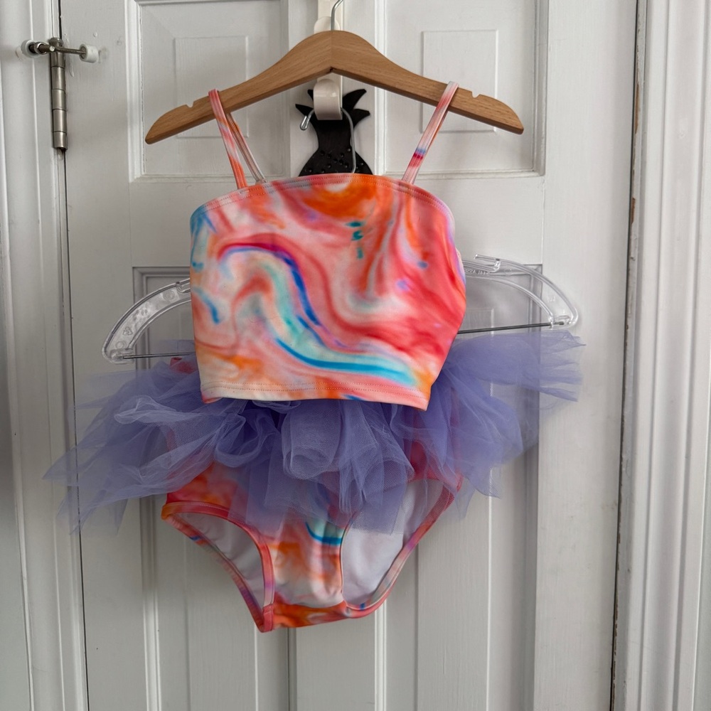 Colorful Tie-Dye Kids Bikini with Tulle Skirt